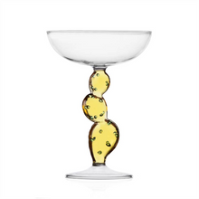Load image into Gallery viewer, Ichendorf Milano Desert Glass Cactus coupe glass with a yellow and green paddle cactus shaped stem
