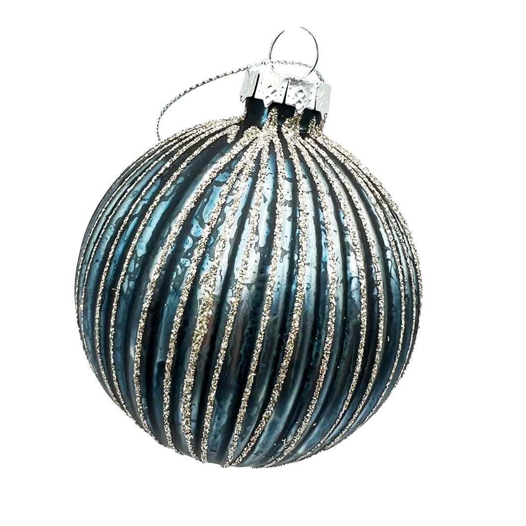 Blue  Ridged Glitter Ornament