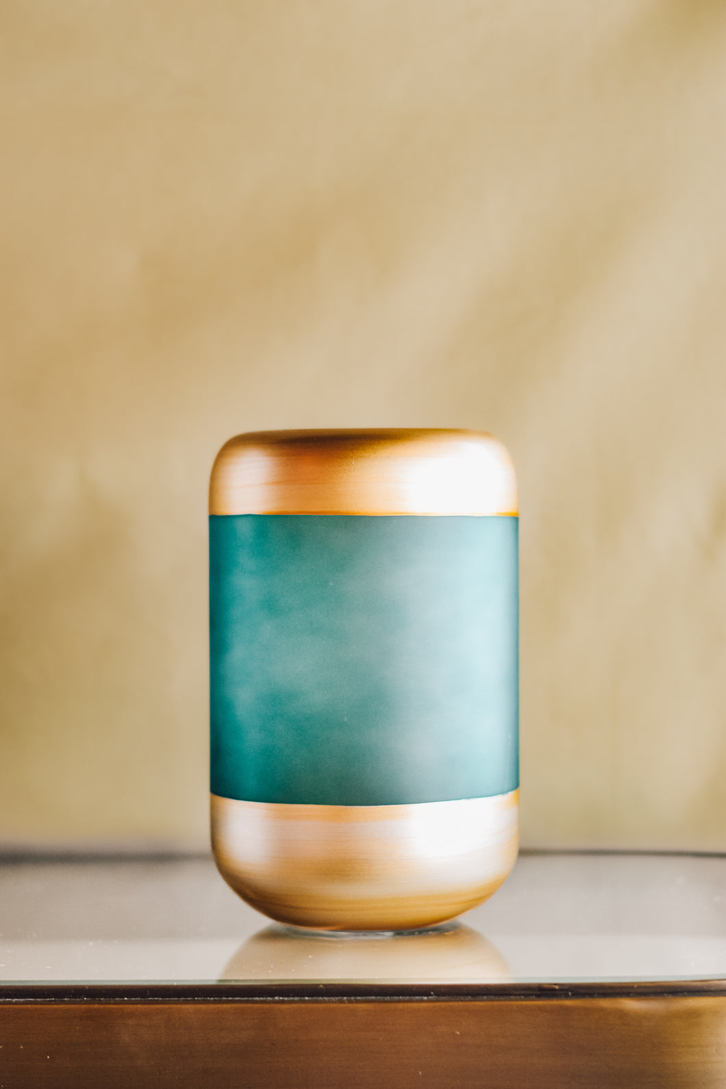Frosted Blue Vase with Gold Rim