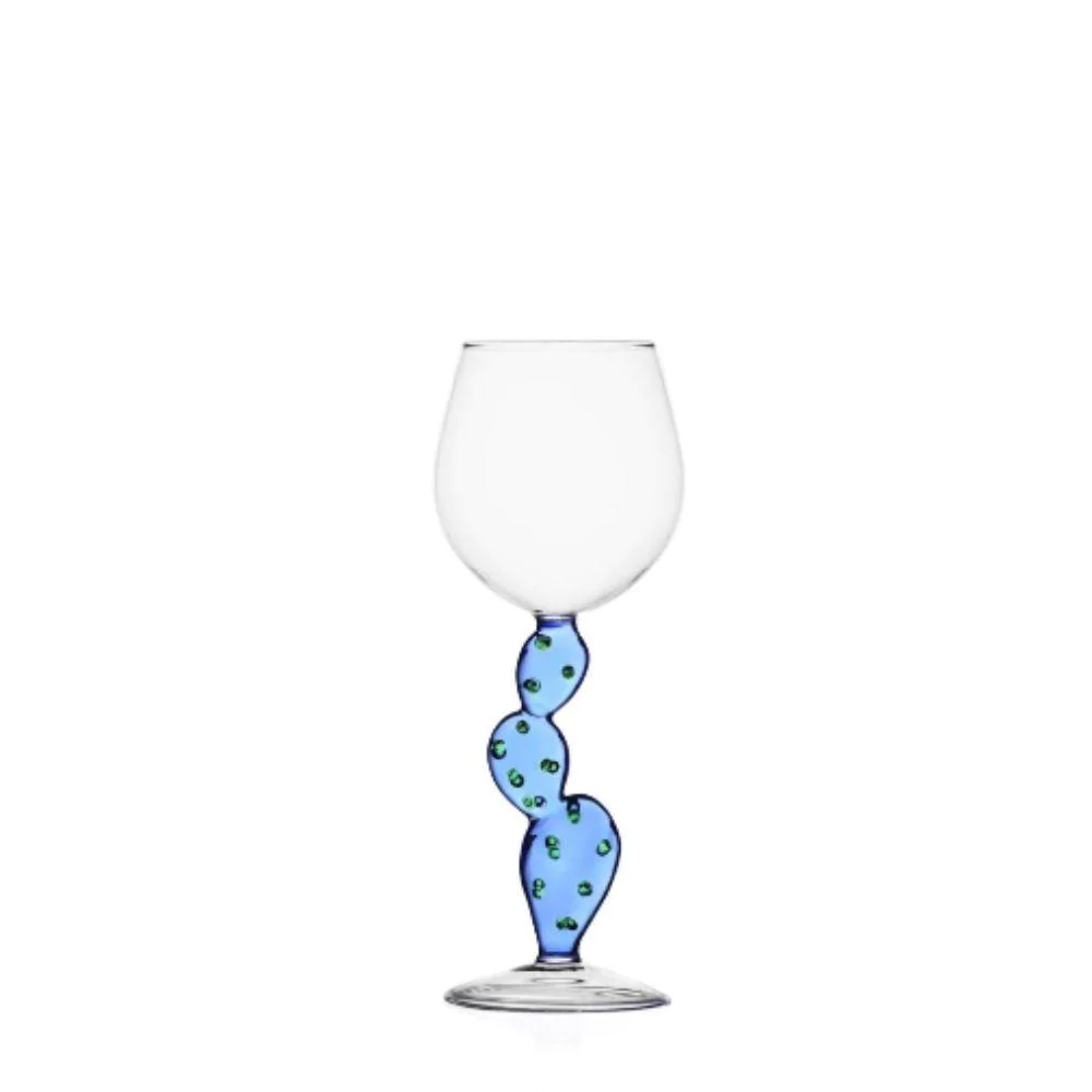 Light Blue Desert Cactus Wine Glass