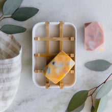 Load image into Gallery viewer, White and Bamboo Soap Dish
