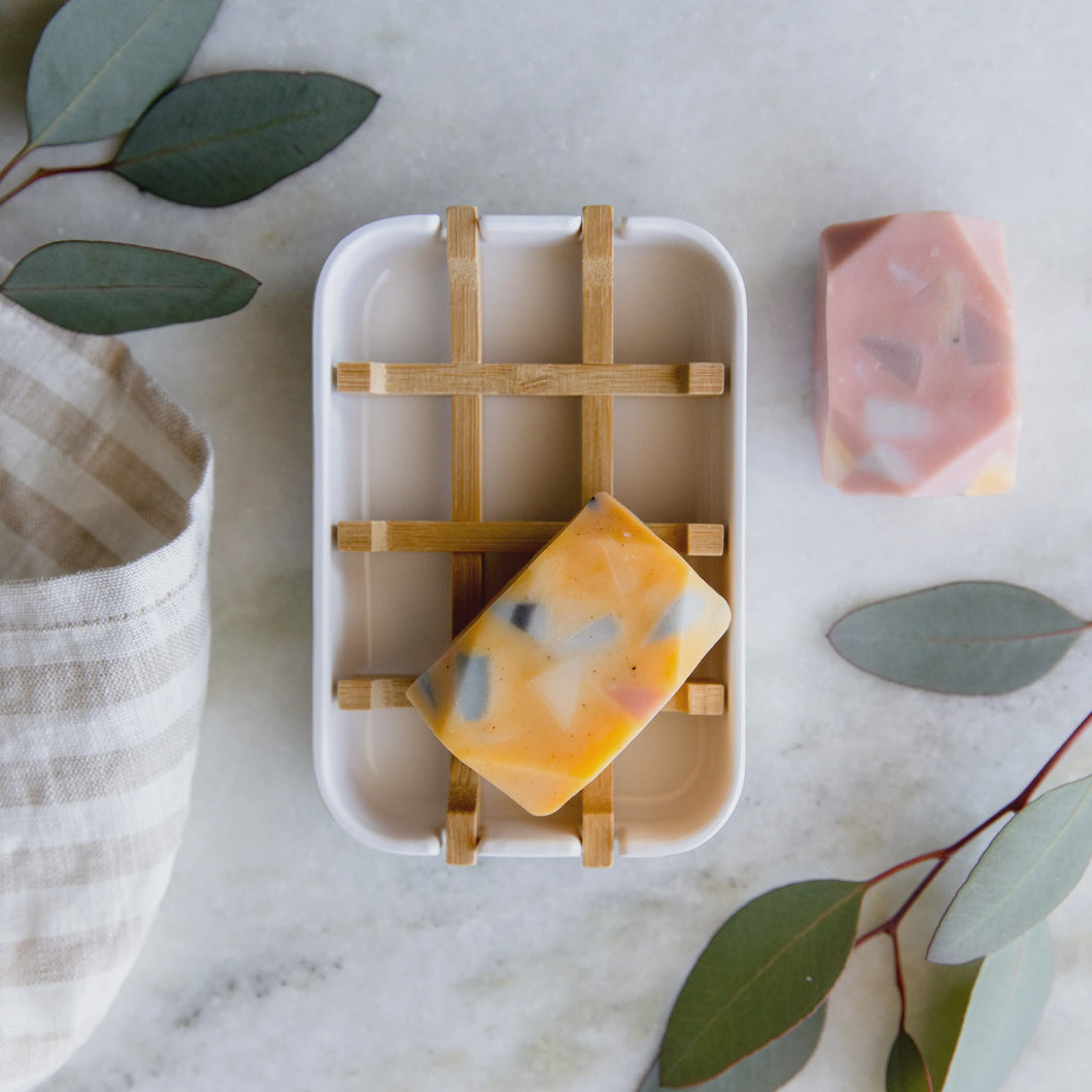 White and Bamboo Soap Dish
