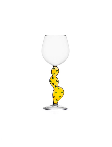 Ichendorf Milano Desert Cactus Wine glass with a yellow and green paddle cactus shaped handle.